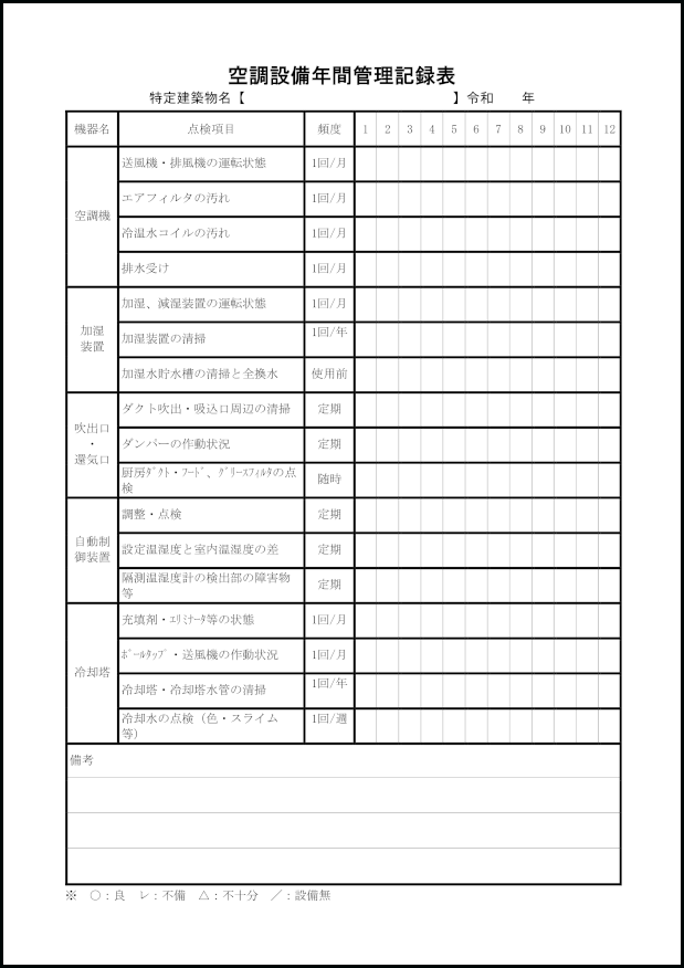 空調設備年間管理記録表14